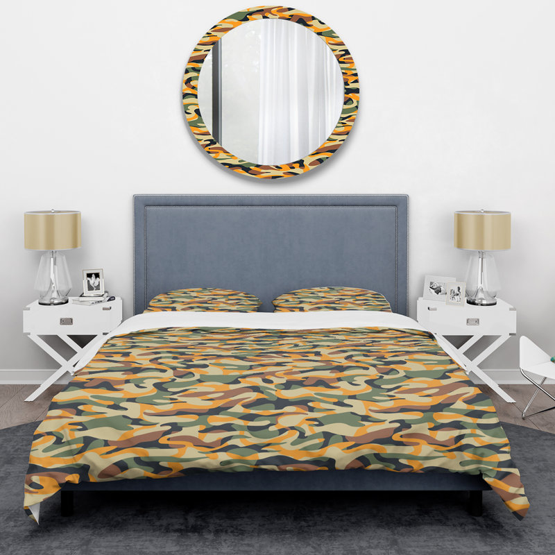Ensemble de housse de couette en microfibre vert / jaune / brun 3 pièces