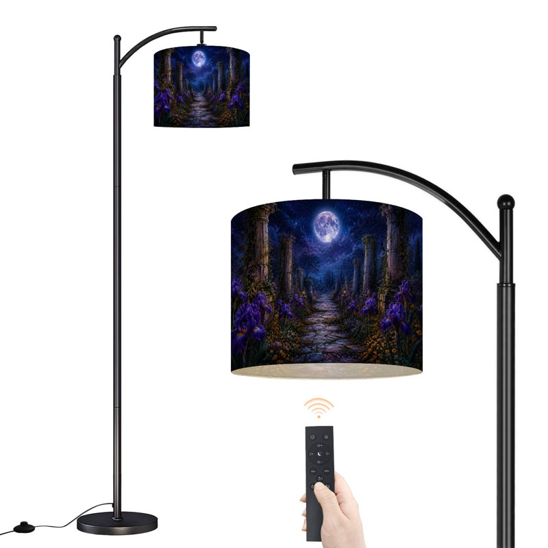  Lampe sur pied arc mystique jardin mauve iris ruines antiques haute lampe sur pied moderne abat-jour réglable en lin 3 températures de couleur