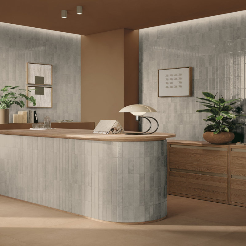Grand Horizon 2" x 8" Italian Porcelain Subway Tile, Light Gray