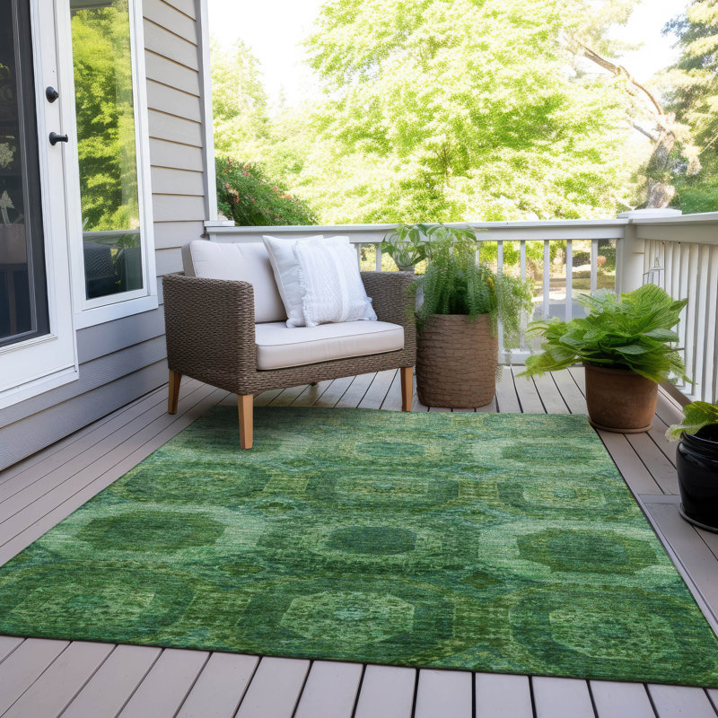 Machine Washable Indoor/Outdoor Xhevrie Emerald Rug, Rectangle 10' x 14'