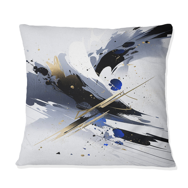 Black Blue Cubist Symphony - Cubism Printed Throw Pillow