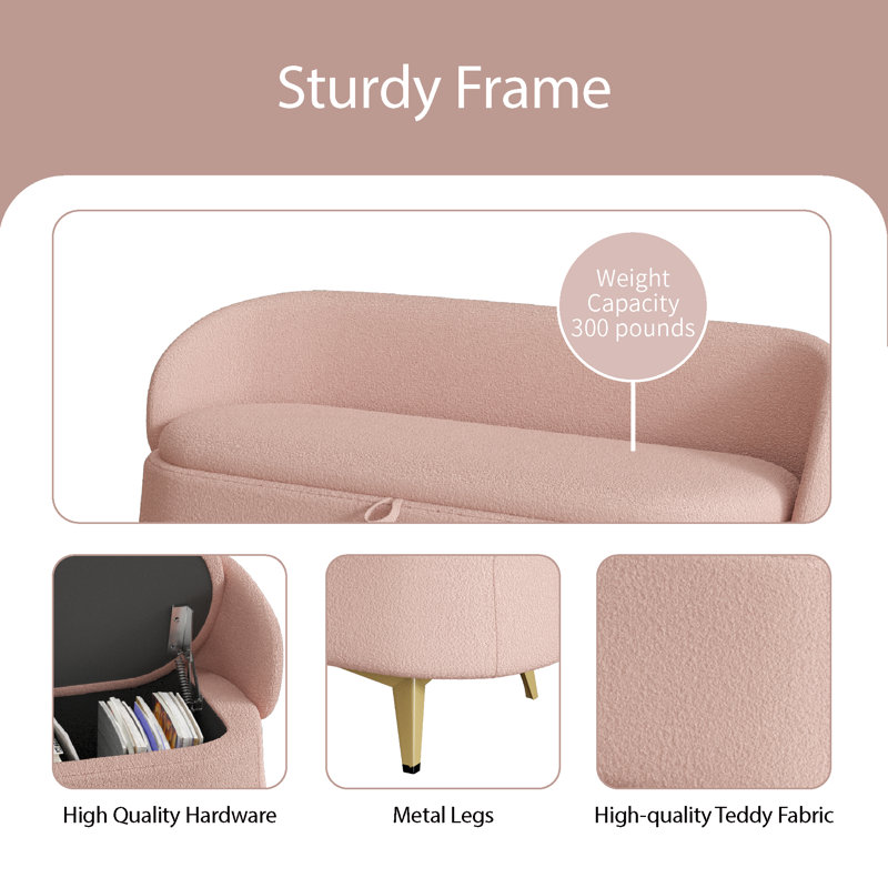 Umesh Upholstered Storage Bench, Pink