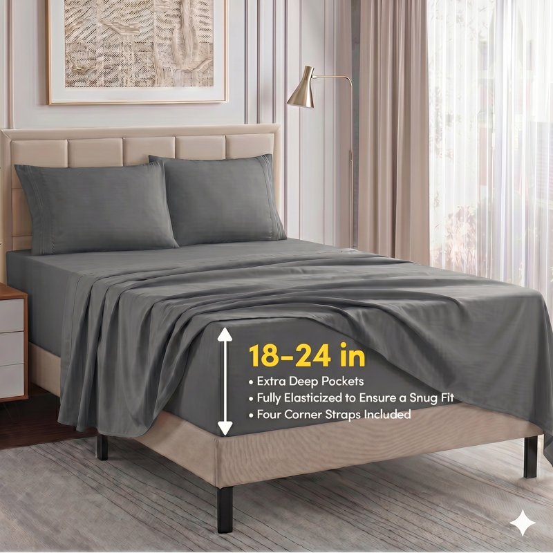 18-24" Extra Deep Pocket Ultra Soft Microfiber Solid Sheet Set, California King, Gray