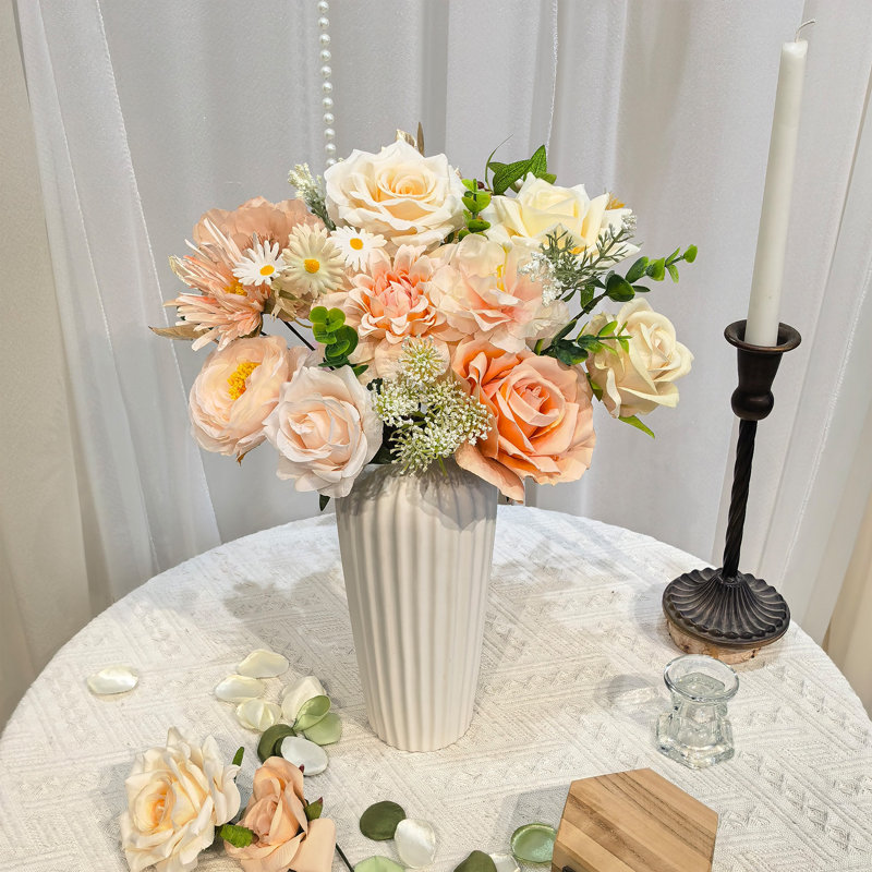 Ensemble de fleurs artificielles pour le jardin bricolage, boîte de 30 pièces champagne avec tiges de fil, soie et verdure pour le mariage et la décoration intérieure