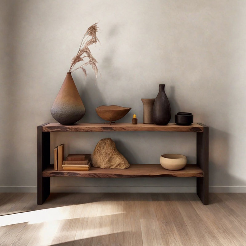 Console rétro en bois massif minimaliste, H 31,5 po x l 62,99 po x P 13,78 po