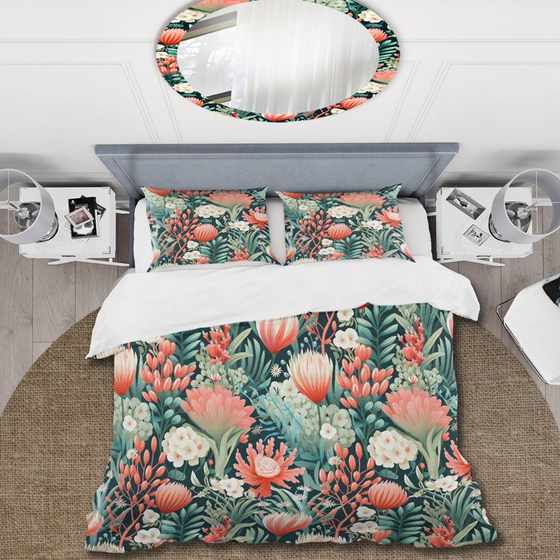 Literie - Tropical Reef Adventure - motif rose I, Housse de couette simple + 1 taie décorative stan