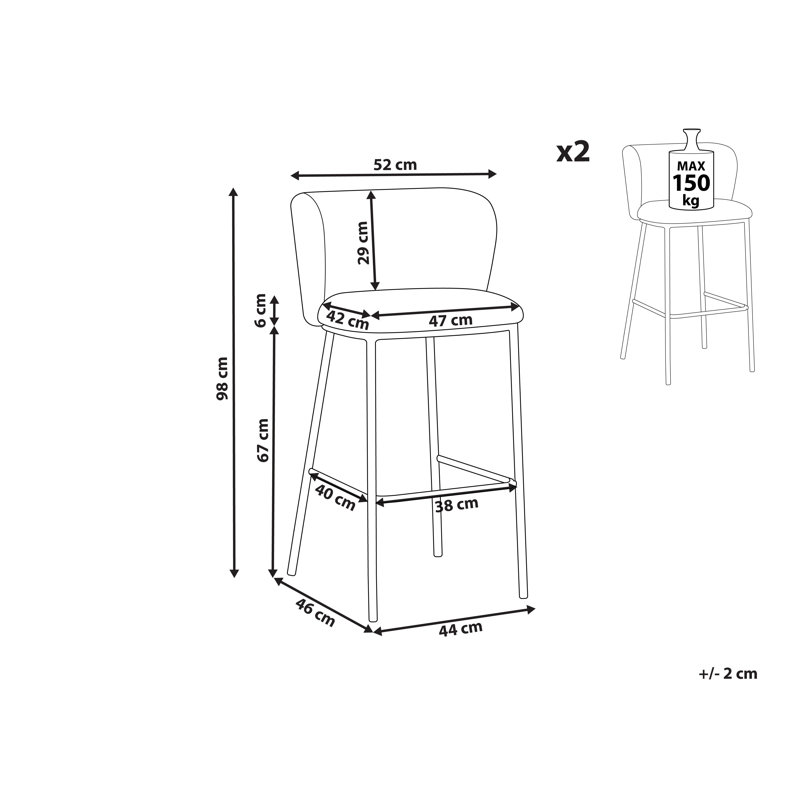 Mina Upholstered Counter Stool with Metal Frame, White