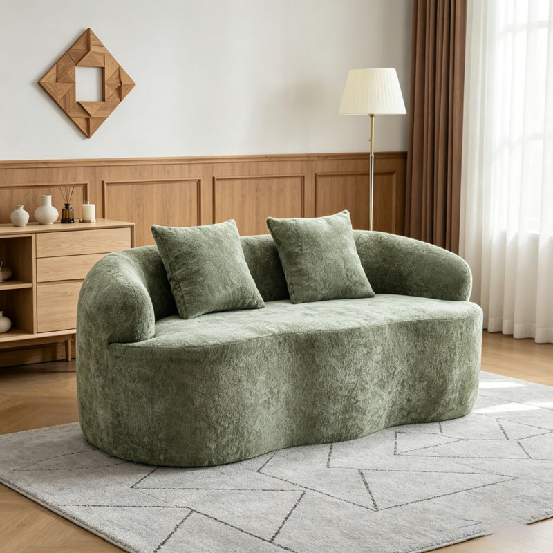 Canapé courbé avec accoudoirs arrondis, canapé avec 2 coussins de compression, Vert