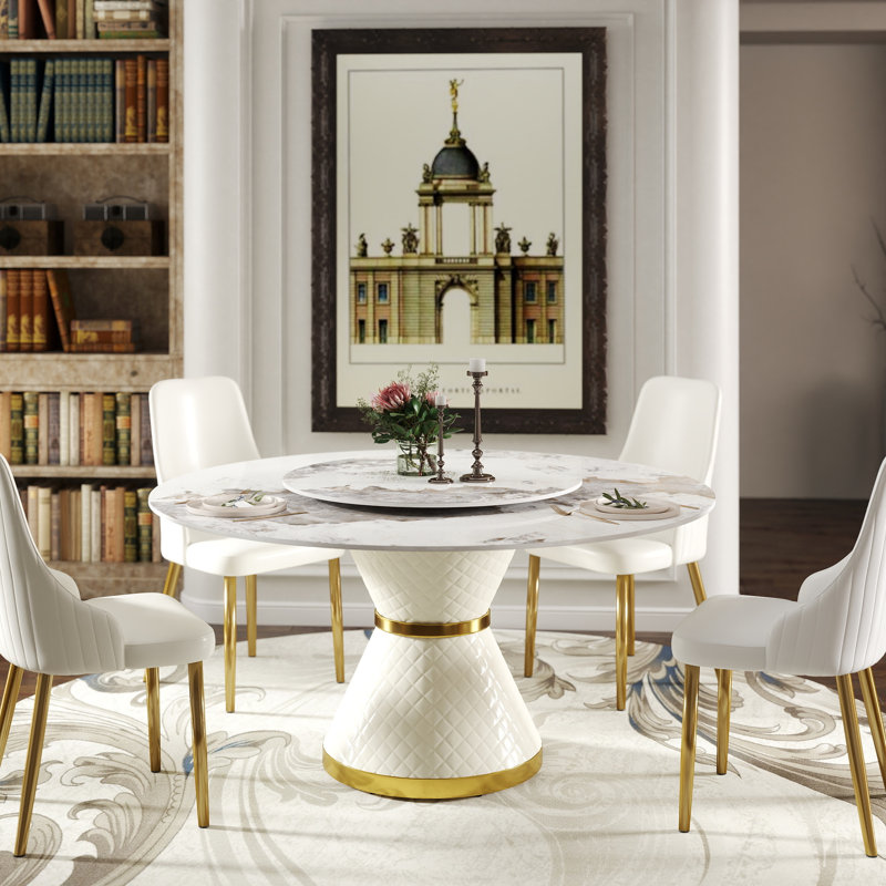Table de salle à manger ronde avec plateau rotatif Patsy, Pandora, H 29,5 po x l 59 po x L 59 po