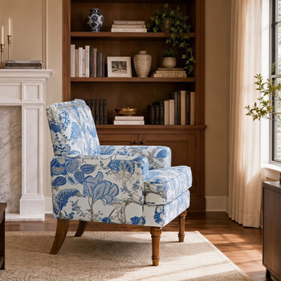 Upholstered Leisure Floral Armchair, Traditional Pattern Accent Side Chair with Nailhead Trim & Solid Wood Farmhouse Legs