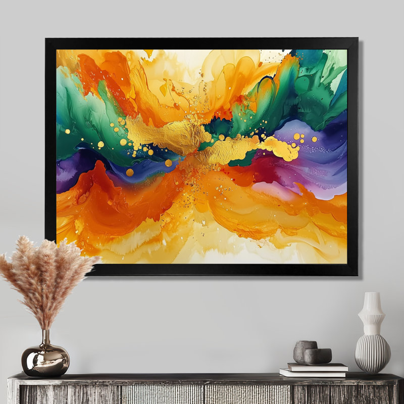 Danse chromatique de l'encre de marbre subtile I - abstrait moderne, art mural large, H 30 po x l 40 po, Cadre simple