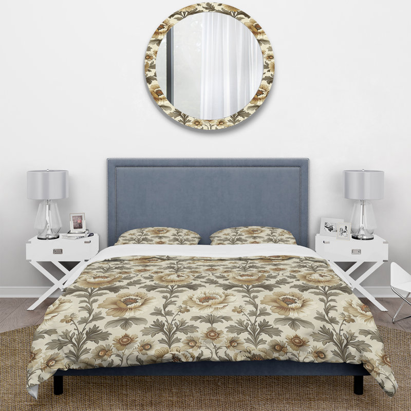 Ensemble de housse de couette Traditional Beige Brown Traditional Floral Garden