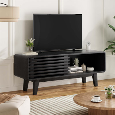 Mid-Modern Century TV Stand For Tvs Up To 59 Inch, Entertainment Center With Sliding Door And Storage Cabinet by Latitude Run