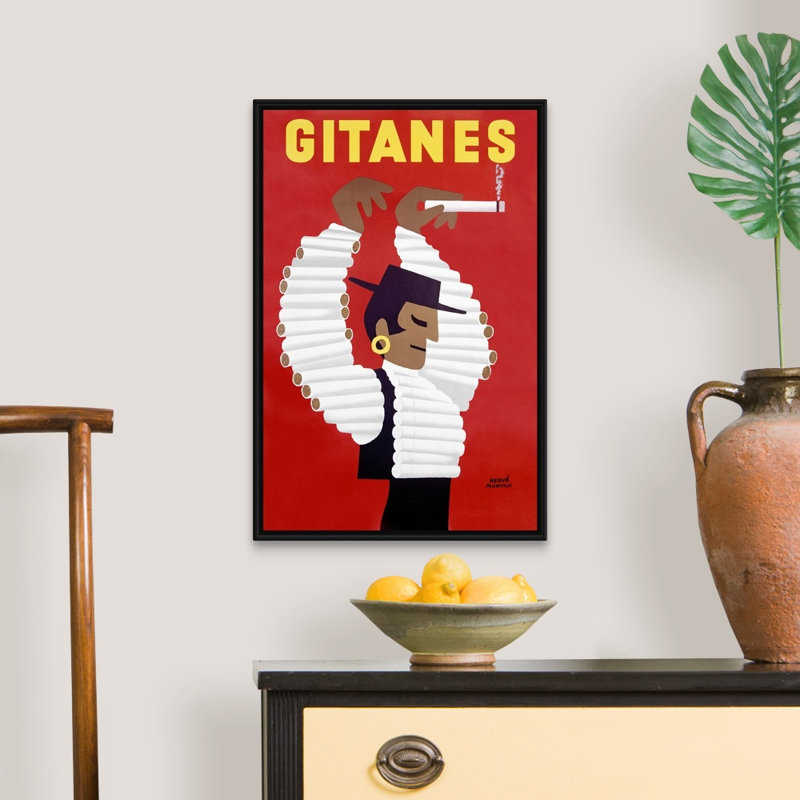 «Gitanes, Cigarettes» par Herve Morvan, reproduction sur toile, Cadre noir, H 26 po x l 18 po x P 1,75 po