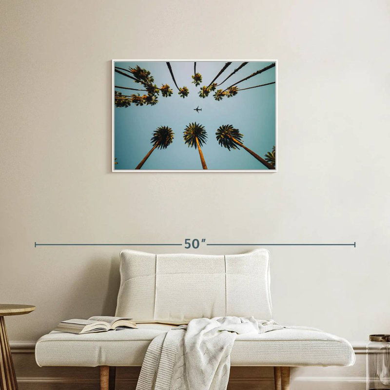 Avion au-dessus de palmiers, Cadre flottant blanc, 31 po x 21 po
