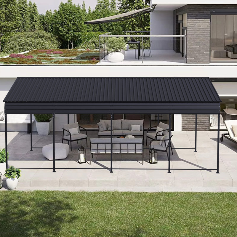 12X20 Ft Metal Carport With Coated Steel Roof, Enhanced Base For Trucks And Party Shelters Heat - Insulating