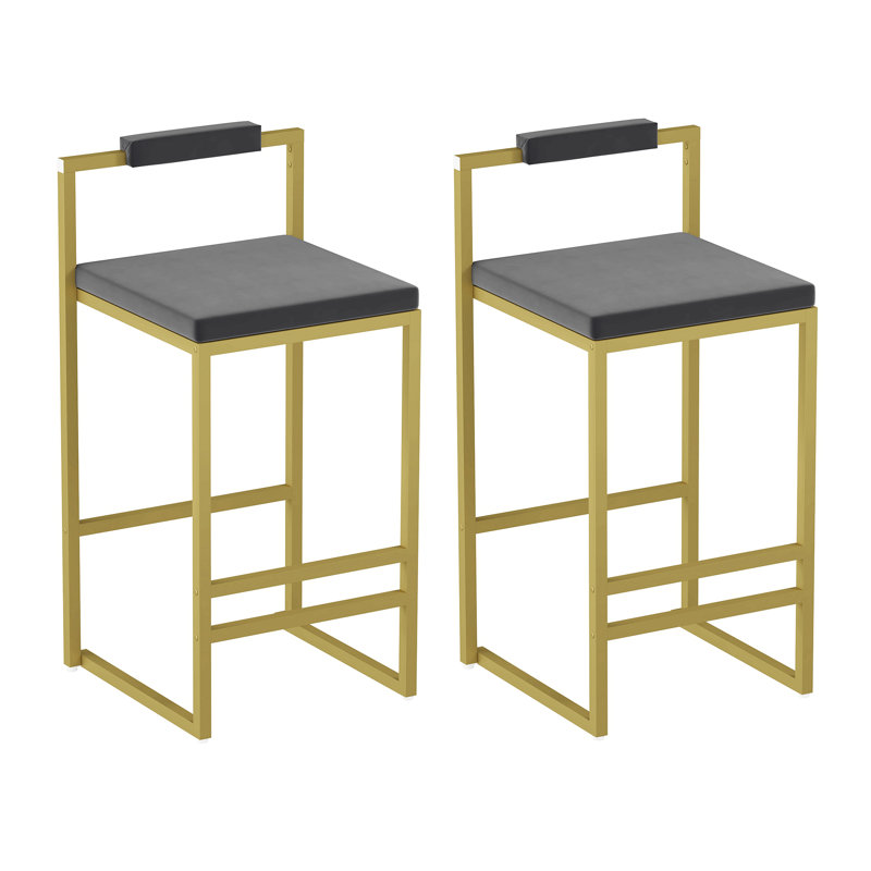Ensemble de 2 tabourets de bar rembourrés en velours avec tabourets de cuisine modernes, Gris, Doré