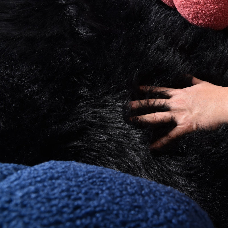 Faux Fur Indoor Rug, Rectangle 3'11" x 5'10", Black
