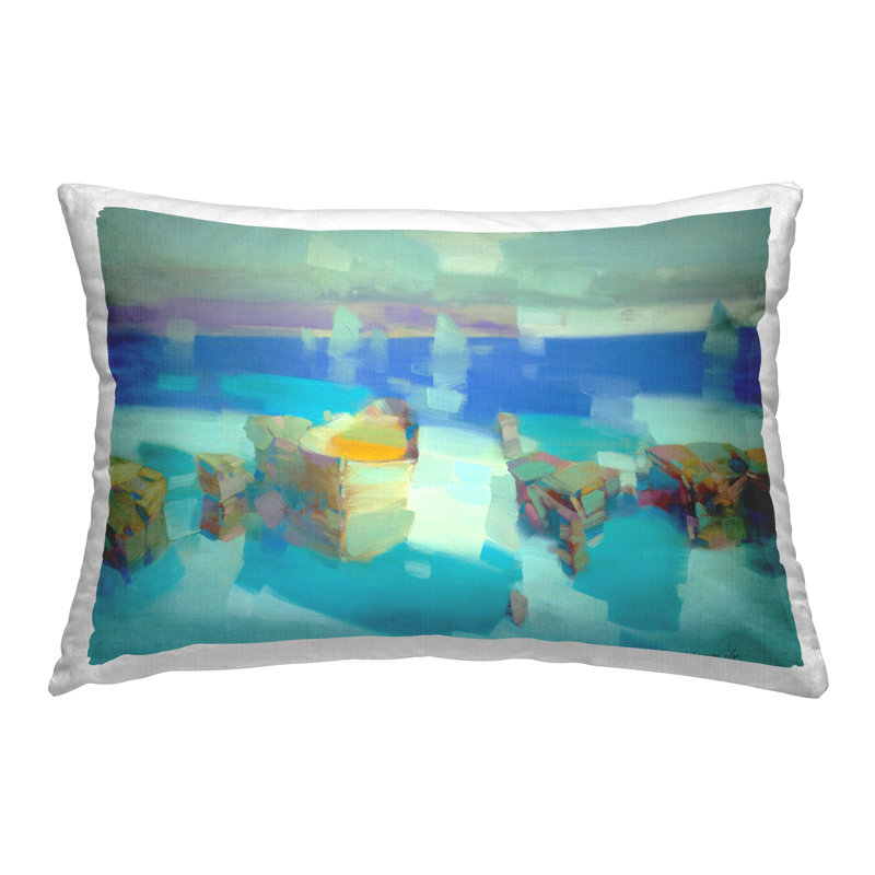 Coussin Victorian, H 14 po x l 20 po, Bleu abstrait 1, Forme rectangulaire