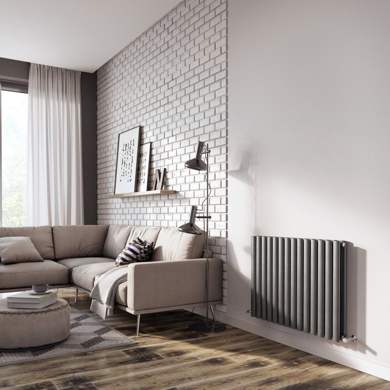  Horizontal Oval Panel Radiators, 600mm H x 820mm W, Grey