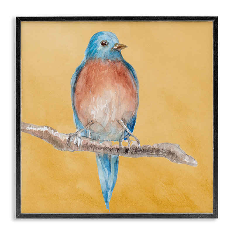 Oiseau traditionnel perché par Lanie Loreth, H 12 po x l 12 po, Giclée encadrée noir minuit