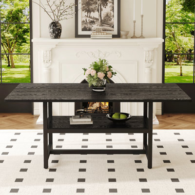 Table de salle à manger de 71 pouces de long, bureau texturé noir, plateforme de rangement 43,3 x 19,7 po, support en métal, pieds coulissants, décoration nordique simple et moderne