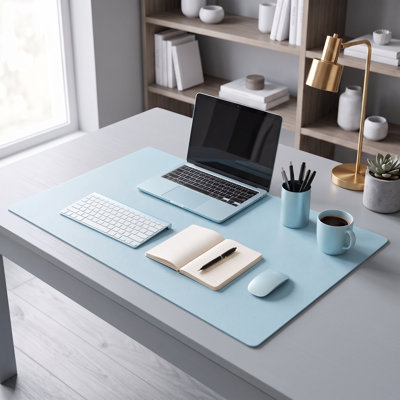 Paquet de 4 grands tapis de bureau l 31,5 po x P 15,7 po, coussin protecteur double face en silicone et cuir PU, housse de table antidérapante imperméable, tapis d'écriture sur mesure pour bureau, maison et poste de travail, bleu clair