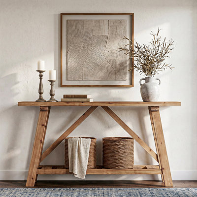 62.9" Solid Wood Console Table for Entryway, Long Narrow Sofa Table with Storage Shelf for Living Room