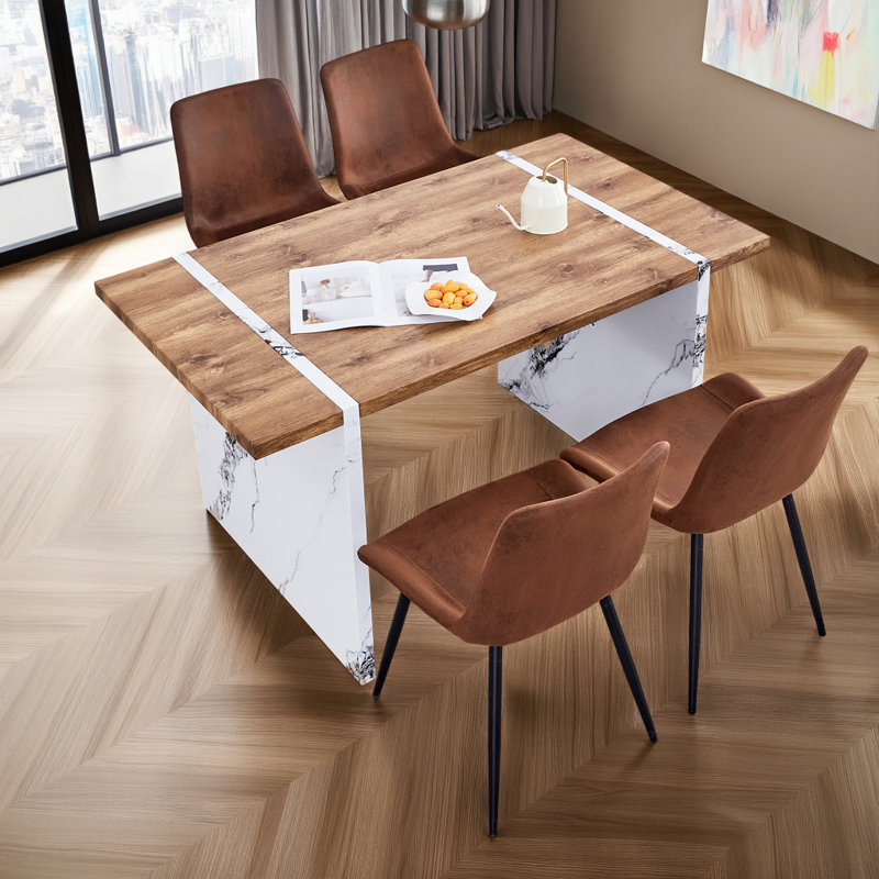 Ensemble de table de salle à manger extensible 55 po avec 4 chaises larges, collection de tables de cuisine minimaliste moderne en placage de bois 55 po