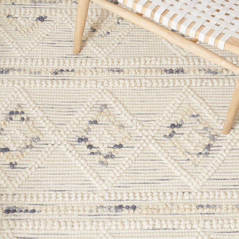 Tapis géométrique en laine / jute / coton tissé à la main Natura en ivoire / gris, Rectangle 3 pi x 5 pi