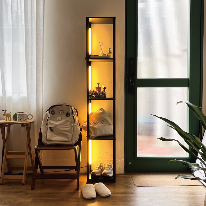64" Fancy Column Floor Lamp with Shelves. Full Brightness Control and Color Changing Temps, Black