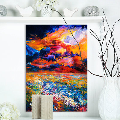 Reproduction d’art sur toile tendue "terrain floral à magnifique soleil"