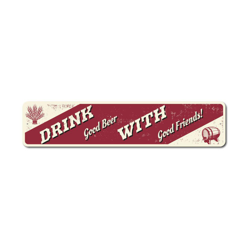Panneau «Drink With Friends» en métal, H 6 po x l 24 po x P 0,06 po