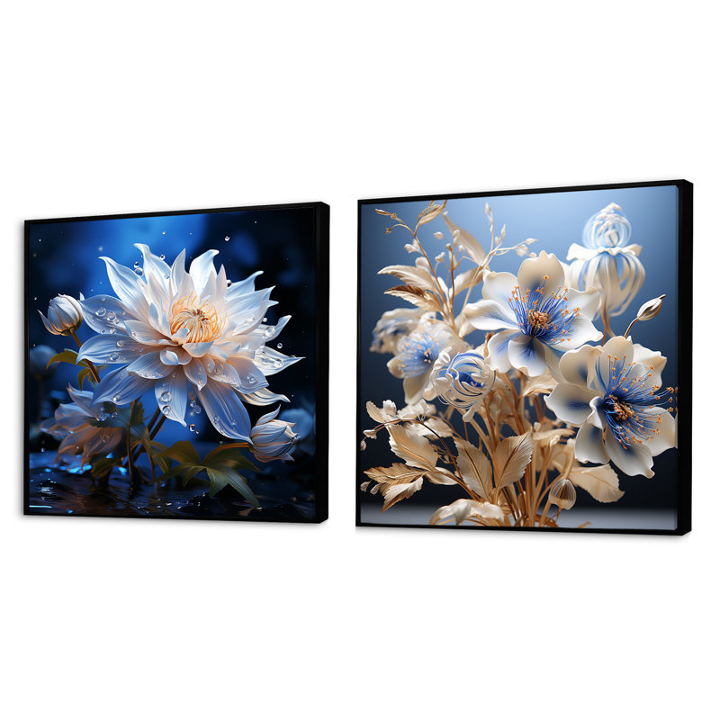 Ensemble de 2 cornflowers Crystal Crystal, Cadre flottant noir, H 16 po x l 33 po