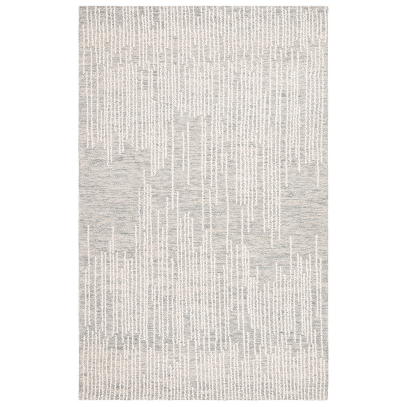 Valeshia Abstract Hand Tufted Wool/Cotton Abstract Rug in Gray/Light Gray/Ivory, Rectangle 3' x 5'