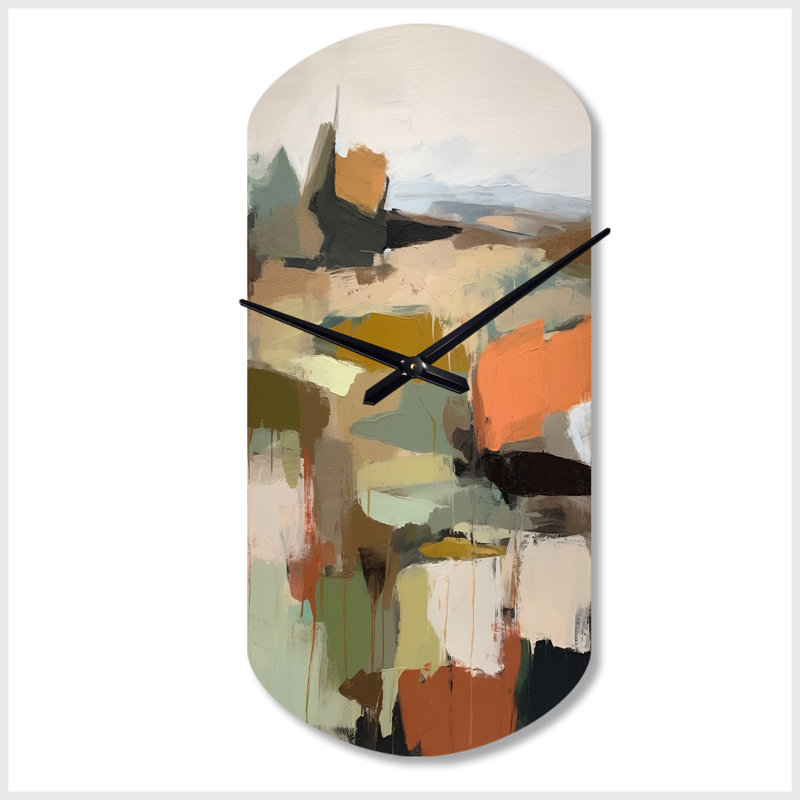 «Green and Beige Transcendant Reality III», reproduction d'art horloge murale cylindrique, horloge murale moderne asymétrique