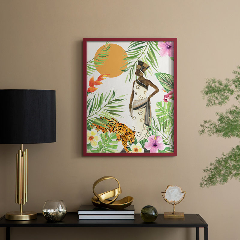 Feline Tropics II, reproduction encadrée - bois massif, H 11 po x l 9 po, Rouge