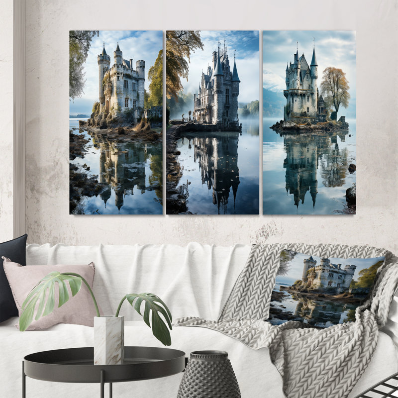 «Castles Dreamy Reflections», 3 pièces sur toile, Toile tendue, H 40 po x l 60 po