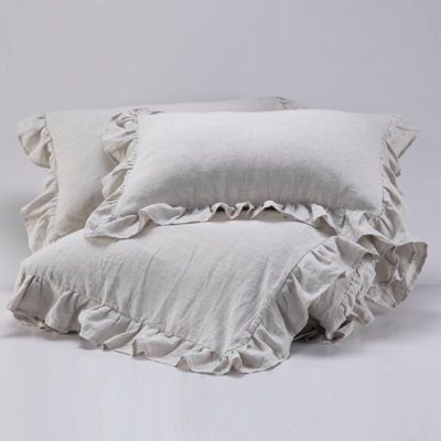 Meadow Park 100% French Linen Ruffled Duvet Cover Set | Stone Washed 3 Piece Bedding Set | OEKO-TEX Certified