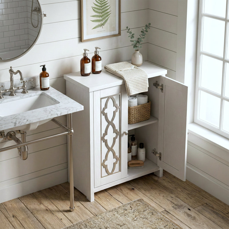 Armoire de salle de bain Chessani, Perle chêne blanc