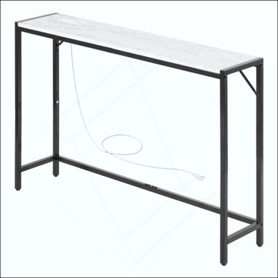 Faux Marble Console Table Modern Narrow Long Console Table With Power Outlet