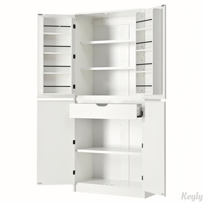 Grand garde-manger de style campagnard de 72 po avec 8 tablettes de porte, armoire de rangement courbée avec 3 tablettes réglables, tiroir caché, armoire polyvalente pour la cuisine, la salle à manger et la salle de bain
