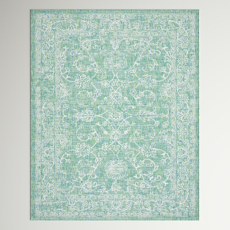 Eley Oriental Green Indoor/Outdoor Area Rug, Rectangle 4' x 5'7"