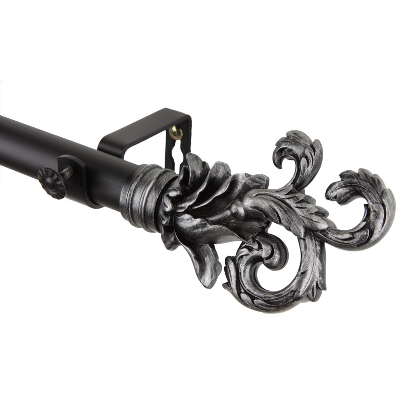 Tringle à rideaux simple réglable, Noir, H 1 po x l 48 po x P 3,63 po