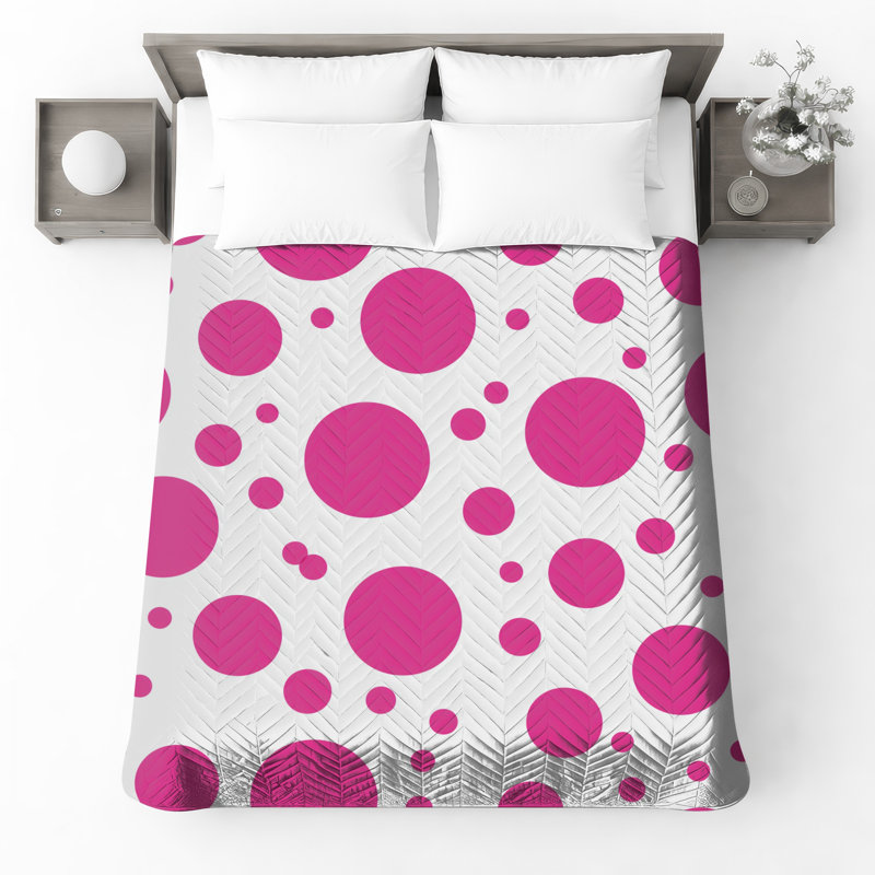 Couvre-lit matelassé rose à pois toutes tailles, Très grand lit