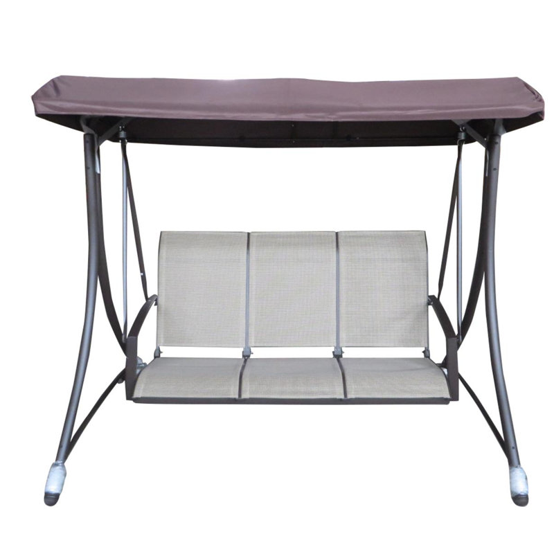Balancelle de terrasse 3 places 77,2 "brune et beige avec auvent