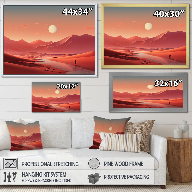 «Crimson Sands Desert Moon Horizon III», art mural désert, Cadre d'angle fermé noir, H 24 po x l 32 po x P 1 po