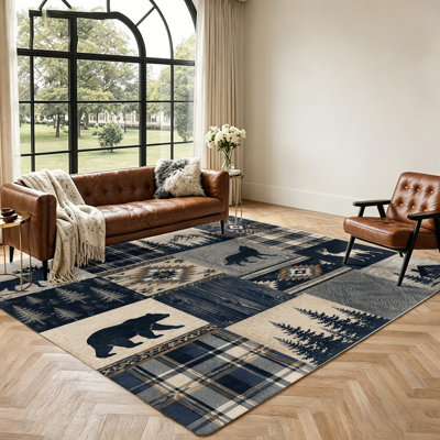 Tapis en patchwork, motif naturel inspiré de la faune, doux et moelleux, résistant aux taches, antidérapant et lavable à la machine, tapis d'intérieur pour salon, chambre, entrée, bureau et salle à manger