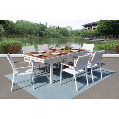 Ensemble repas d'extérieur blanc en aluminium 7 pièces Thomasson