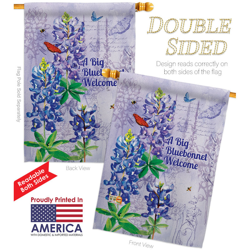 Drapeau de maison à 2 côtés en polyester Bluebonnet Welcome 40 x 28 po